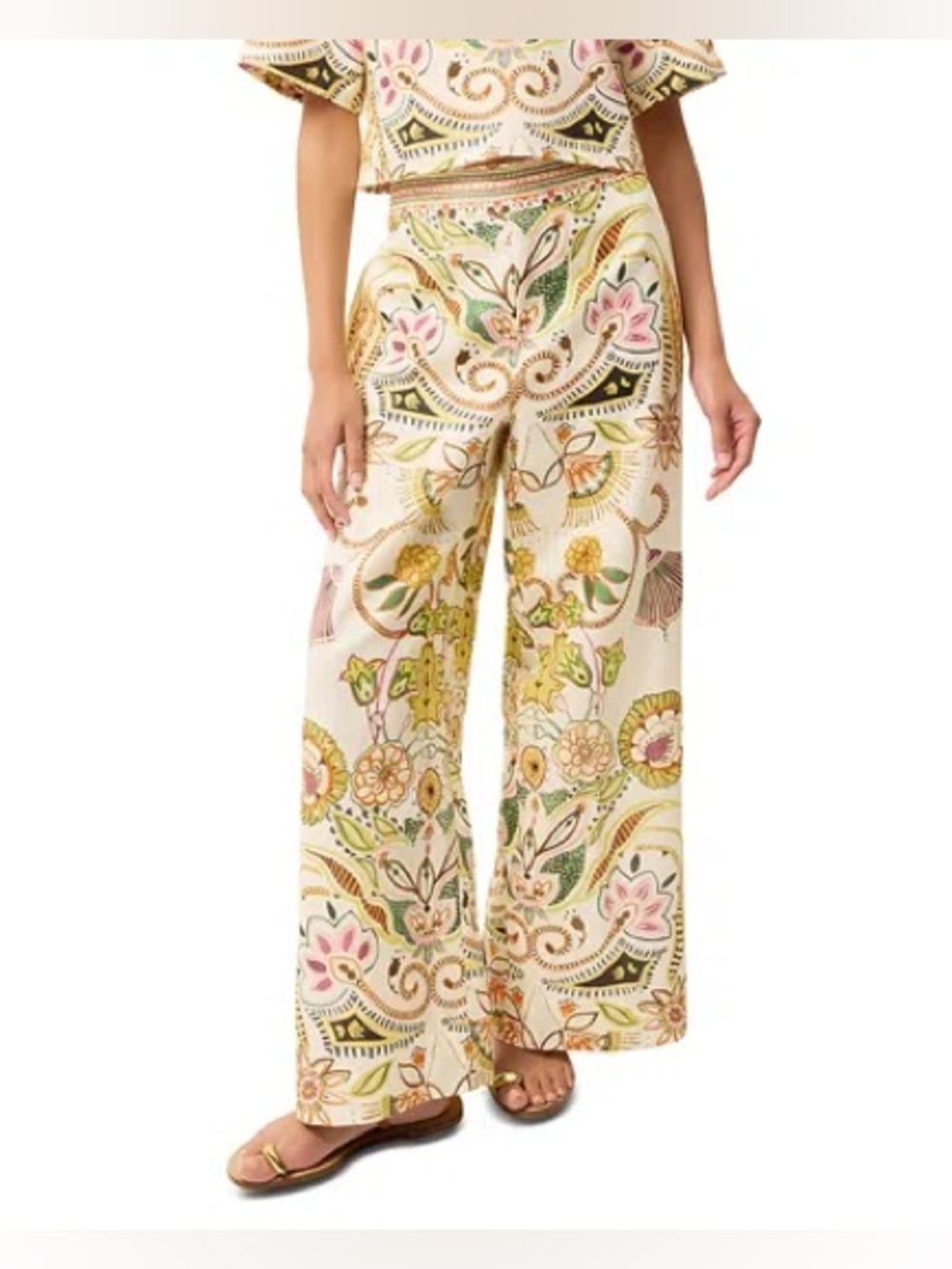 Marie Oliver Bennett Pants Wide-Leg Floral Print Pants in Cotton-linen blend